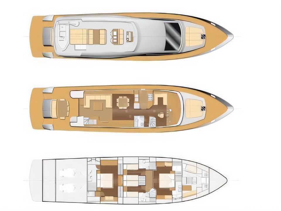 Layout of Amer 86 motoryacht with 4 cabins Croatia yacht charter