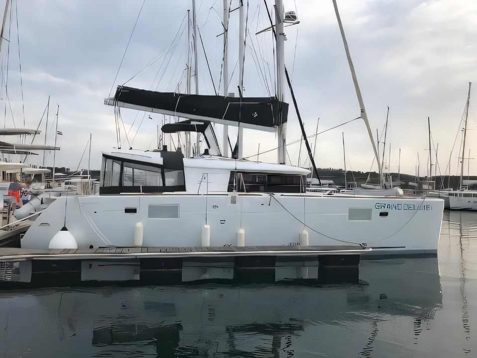Exterior overview of Lagoon 450 F catamaran for charter from Sibenik Marina Mandalina in the Sibenik sailing area Croatia