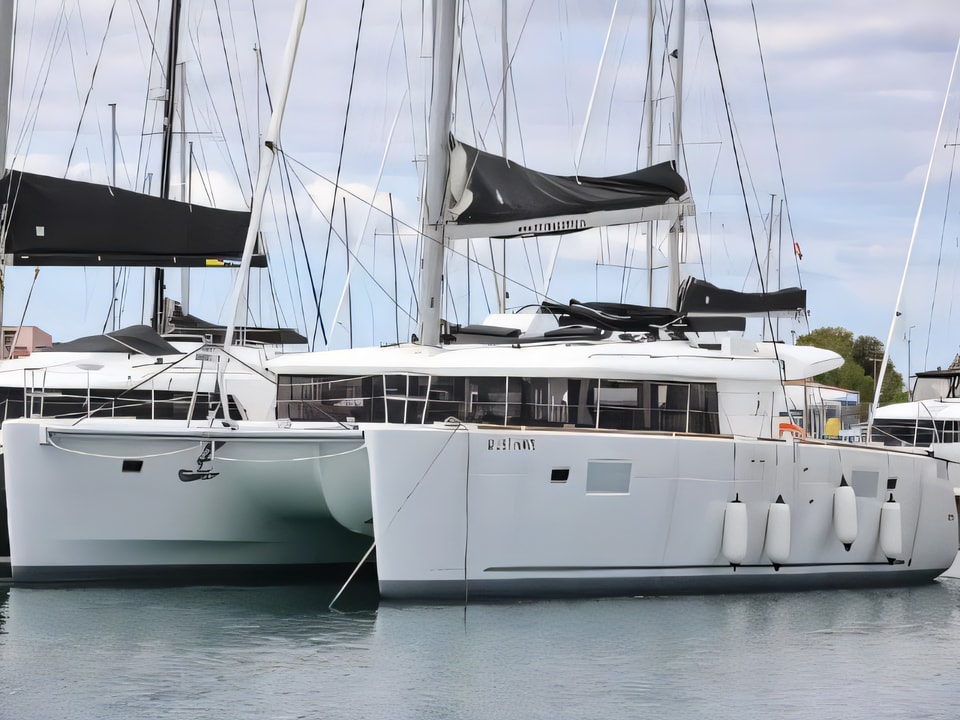 Exterior overview of Lagoon 450 F catamaran for charter from Sukosan Marina Dalmacija in the Zadar sailing area Croatia