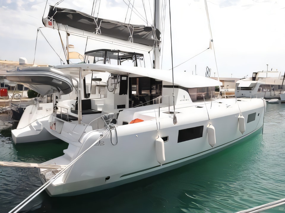Exterior overview of Lagoon 42 catamaran for charter from Sukosan Marina Dalmacija in the Zadar sailing area Croatia