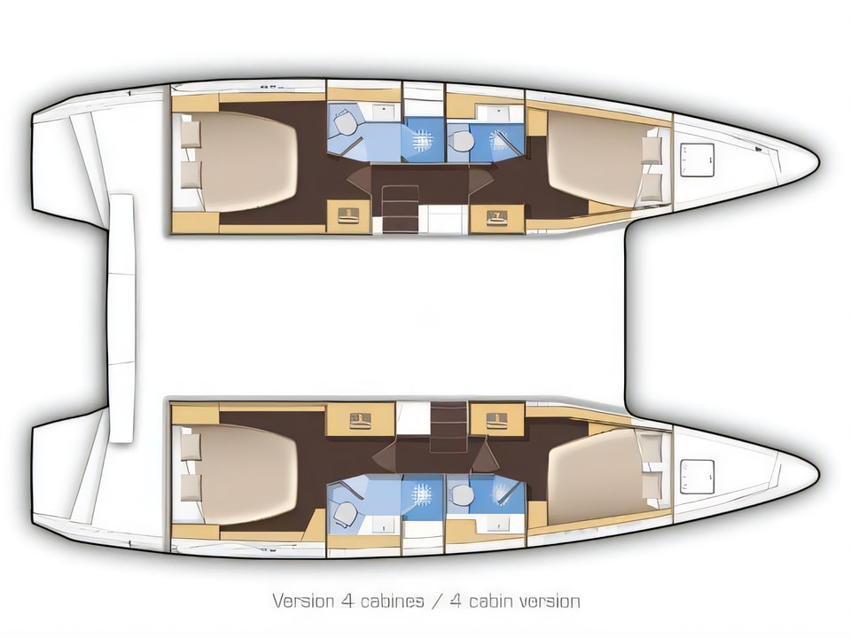 Layout of Lagoon 42 catamaran with 6 cabins Croatia yacht charter