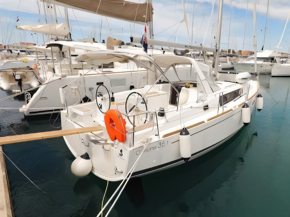 Exterior overview of Oceanis 35.1 sail boat for charter from Sukosan Marina Dalmacija in the Zadar sailing area Croatia