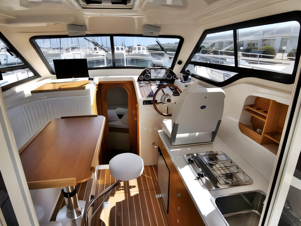 Interior of VEKTOR 950 BT motor boat with 2 cabins Croatia yacht charter