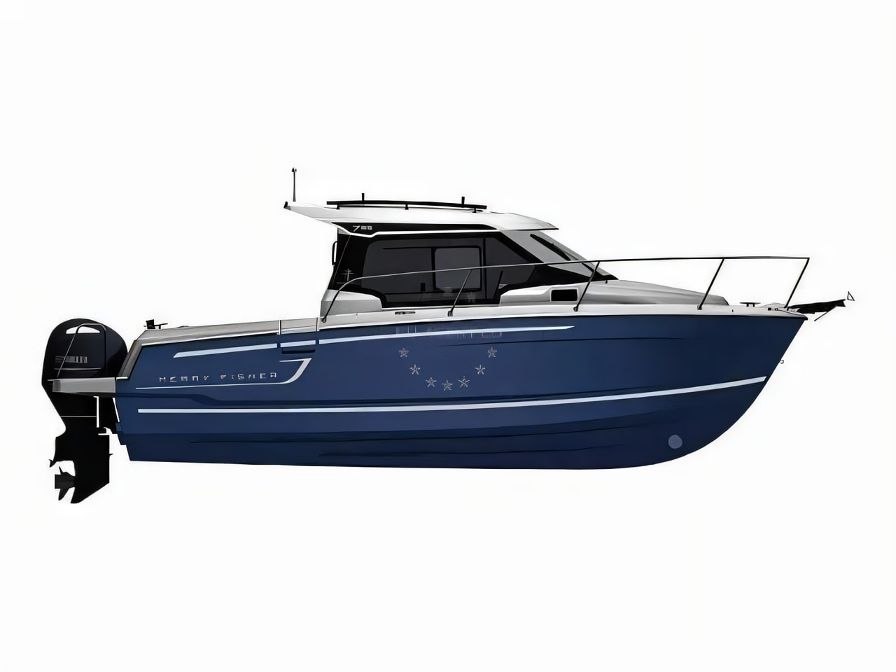 Exterior overview of Merry Fisher 795 motor boat for charter from Pula Tehnomont Marina Veruda in the Istria / Kvarner sailing area Croatia