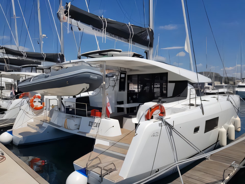 Exterior overview of Lagoon 42 catamaran for charter from Dubrovnik Marina Frapa in the Dubrovnik sailing area Croatia
