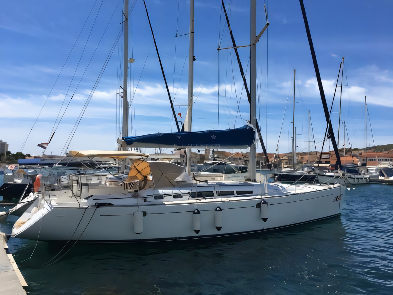 Exterior overview of Sun Odyssey 49 sail boat for charter from Vodice ACI Marina in the Sibenik sailing area Croatia