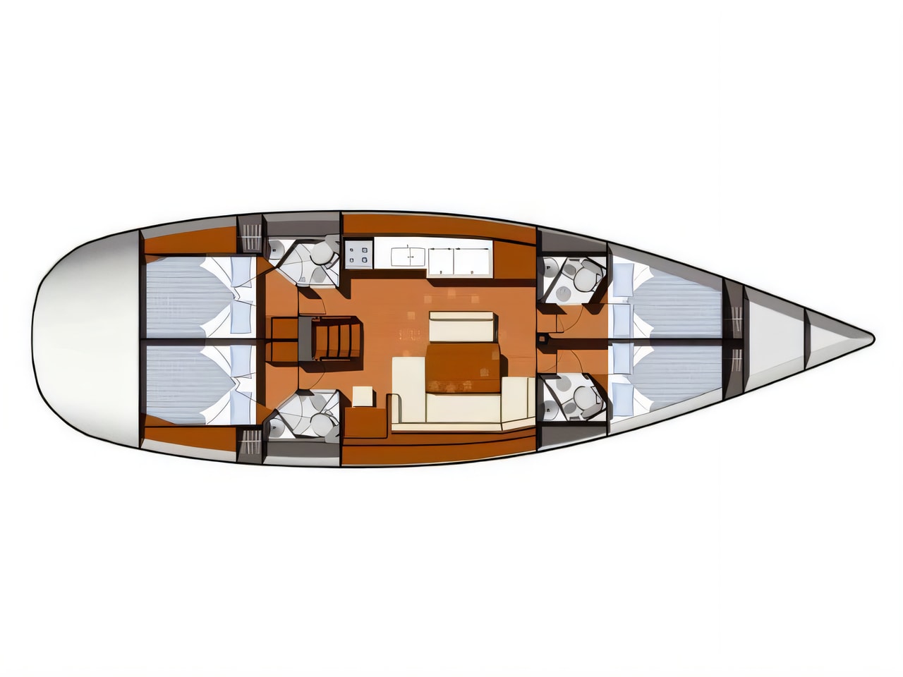 Interior of Sun Odyssey 49 sail boat with 4 cabins Croatia yacht charter