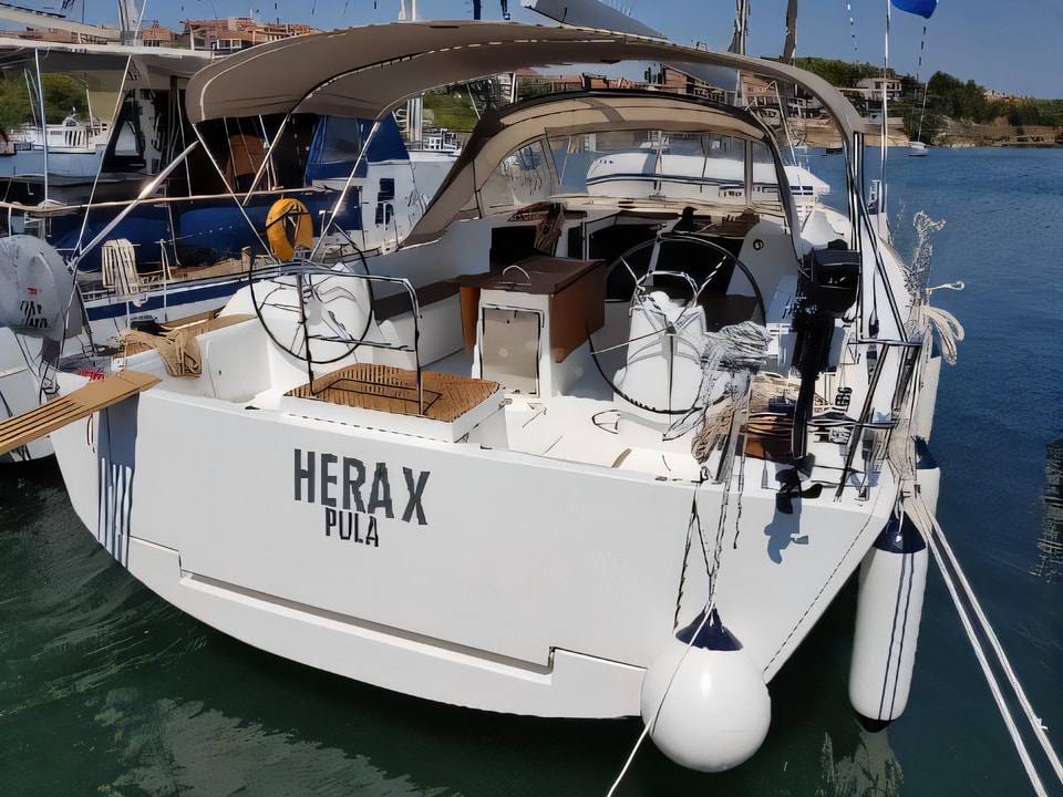 Exterior overview of Dufour 512 Grand Large sail boat for charter from Pula Tehnomont Marina Veruda in the Istria / Kvarner sailing area Croatia