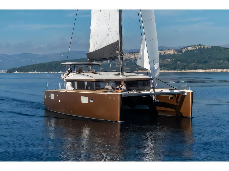 Exterior overview of Lagoon 450 Sport LUX equipped with generator, A / C (saloon+cabins), ice maker, dishwasher, 2 S.U.P., underwater lights catamaran for charter from Split Marina Mornar in the Split sailing area Croatia