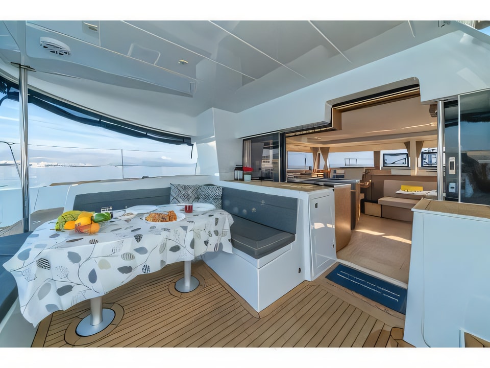 Interior of Lagoon 450 Sport LUX equipped with generator, A / C (saloon+cabins), ice maker, dishwasher, 2 S.U.P., underwater lights catamaran with 6 cabins Croatia yacht charter