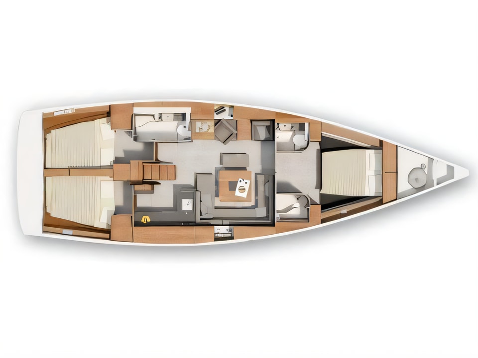 Layout of Hanse 455 sail boat with 3 cabins Croatia yacht charter