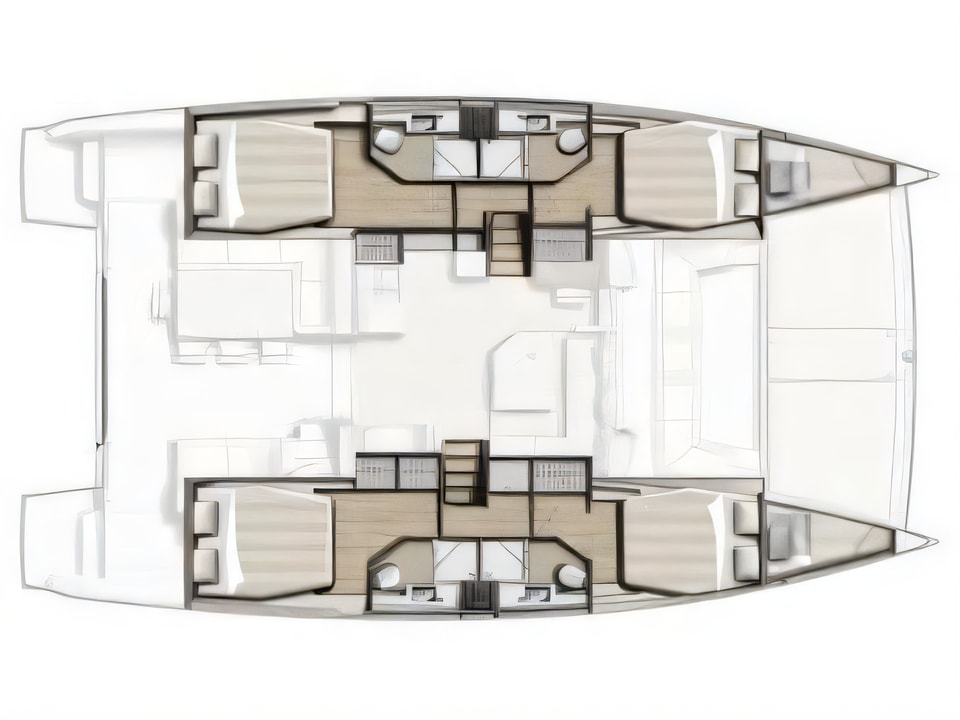 Layout of Bali 4.3 catamaran with 6 cabins Croatia yacht charter