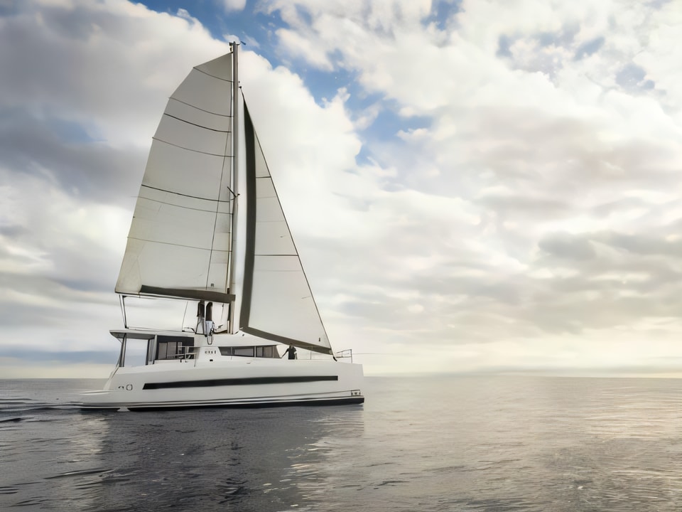 Exterior overview of Bali 4.0 catamaran for charter from SCT Marina Trogir in the Split sailing area Croatia