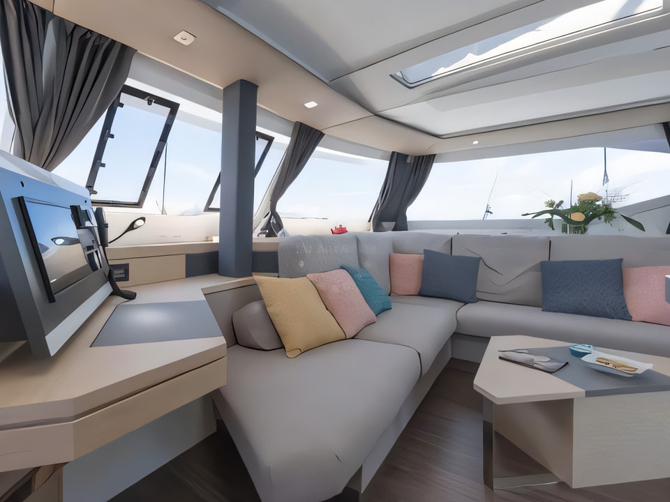 Interior of FP Saona 47 catamaran with 6 cabins Croatia yacht charter