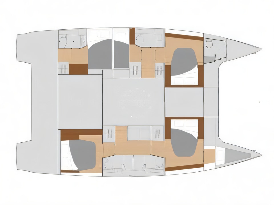 Layout of FP Saona 47 catamaran with 6 cabins Croatia yacht charter
