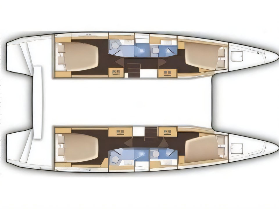 Layout of Lagoon 42 catamaran with 6 cabins Croatia yacht charter