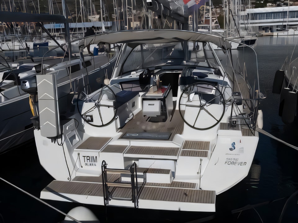 Exterior overview of Oceanis 48 sail boat for charter from Kastela Gomilica Marina in the Sibenik sailing area Croatia