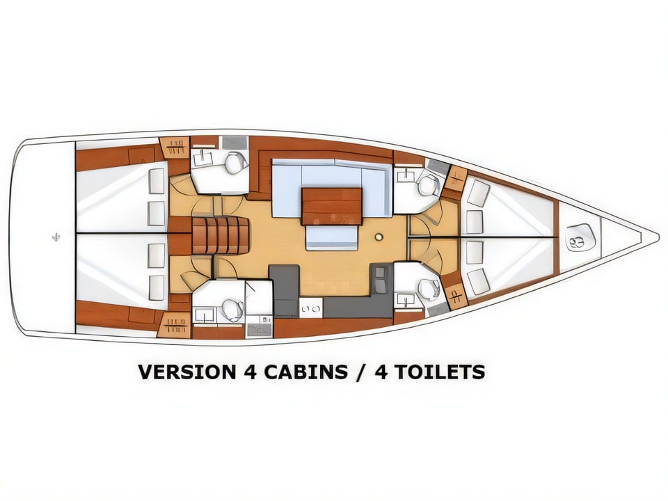 Layout of Oceanis 48 sail boat with 4 cabins Croatia yacht charter
