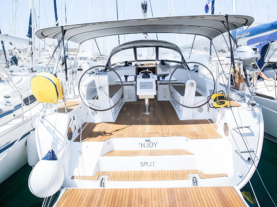 Exterior overview of Bavaria Cruiser 46 OW. sail boat for charter from Trogir ACI Marina in the Split sailing area Croatia