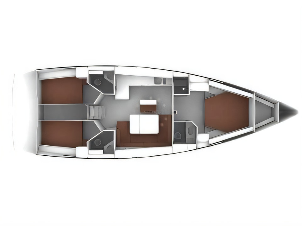 Layout of Bavaria Cruiser 46 OW. sail boat with 3 cabins Croatia yacht charter