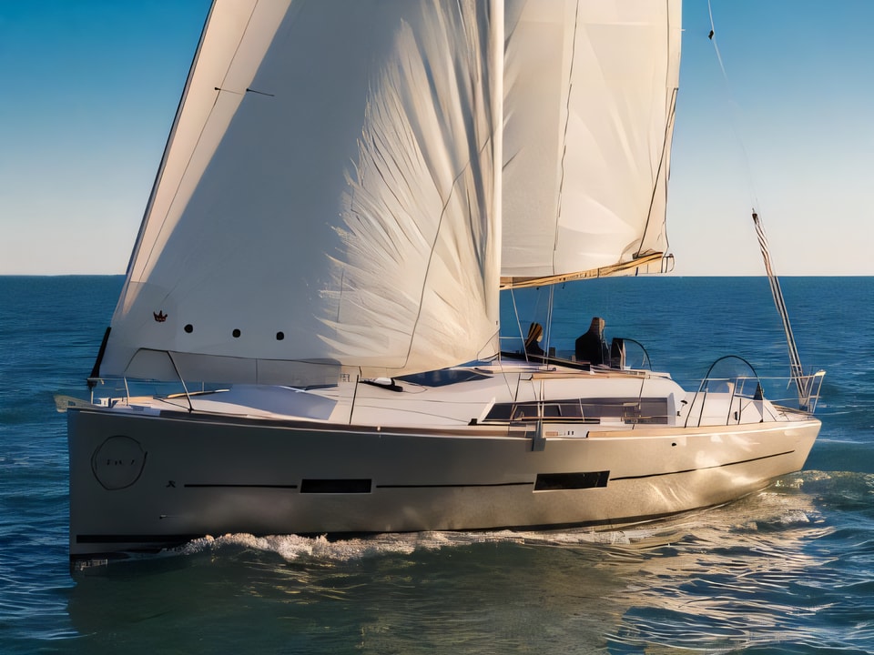 Exterior overview of Dufour 382 GL sail boat for charter from Primosten Marina Kremik in the Sibenik sailing area Croatia
