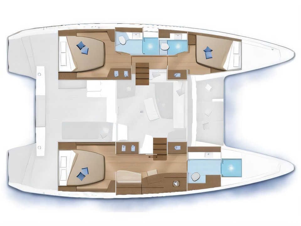 Layout of Lagoon 42 catamaran with 5 cabins Croatia yacht charter