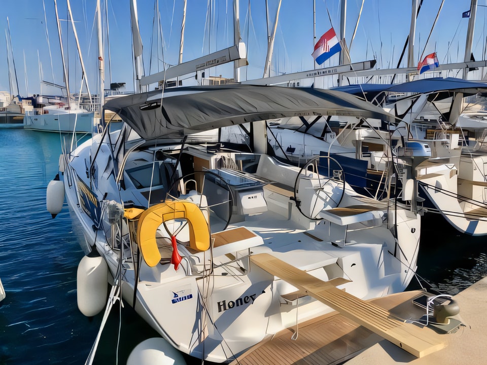 Exterior overview of Oceanis 41.1 sail boat for charter from Sukosan Marina Dalmacija in the Zadar sailing area Croatia