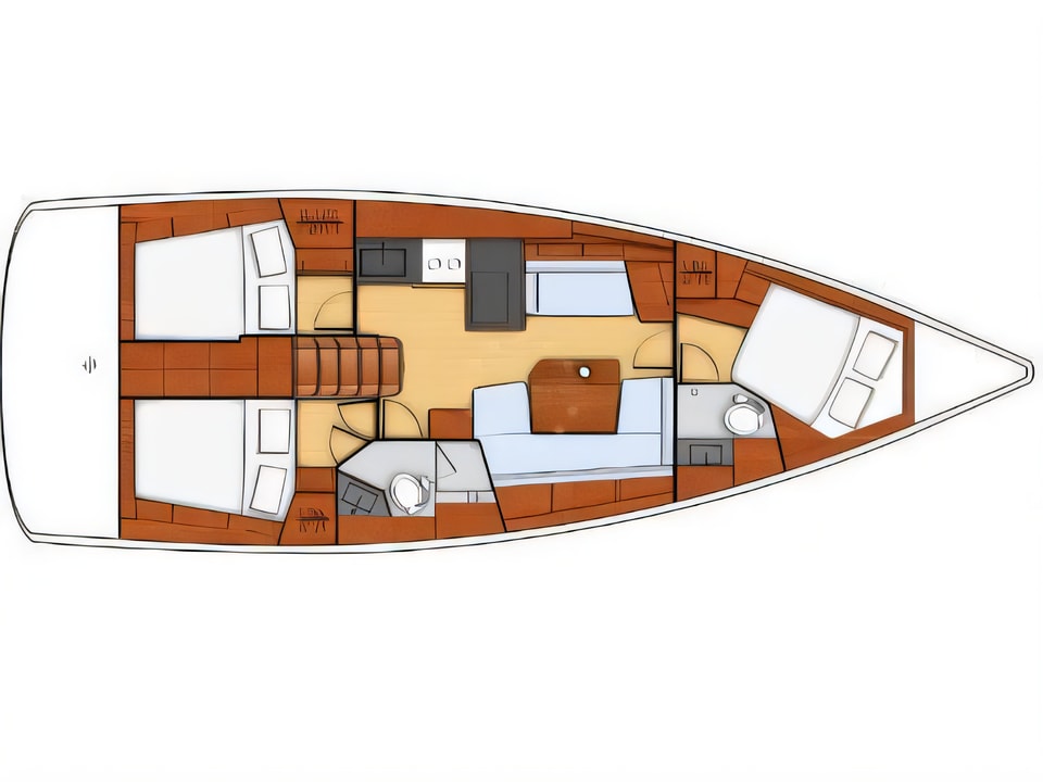 Layout of Oceanis 41.1 sail boat with 3 cabins Croatia yacht charter
