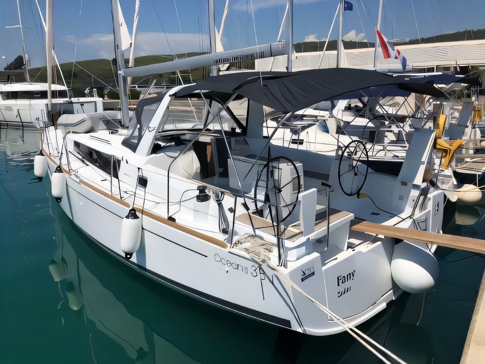 Exterior overview of Oceanis 38.1 sail boat for charter from Sukosan Marina Dalmacija in the Zadar sailing area Croatia