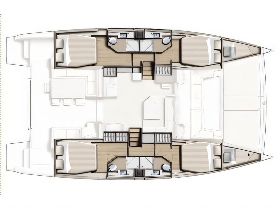Layout of Bali 4.5 catamaran with 6 cabins Croatia yacht charter