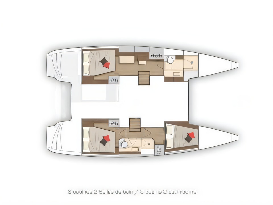 Layout of Lagoon 40-3 EXCLUSIVE catamaran with 5 cabins Croatia yacht charter