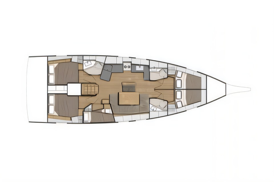 Layout of Oceanis 46.1 sail boat with 5 cabins Croatia yacht charter