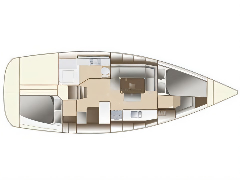 Layout of Dufour 380 sail boat with 2 cabins Croatia yacht charter