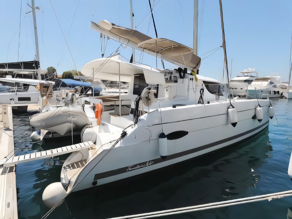 Exterior overview of Lipari 41 catamaran for charter from Zadar Marina Zadar in the Zadar sailing area Croatia