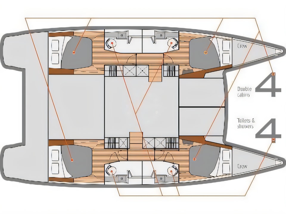 Helia 44 (4 cabs) yacht layout 4 cabins Croatia charter