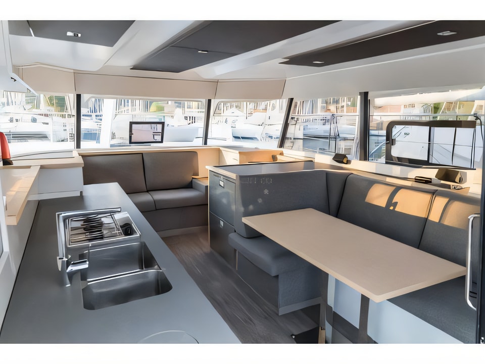 Interior of Fountaine Pajot MY 37[G] power catamaran with 4 cabins Croatia yacht charter