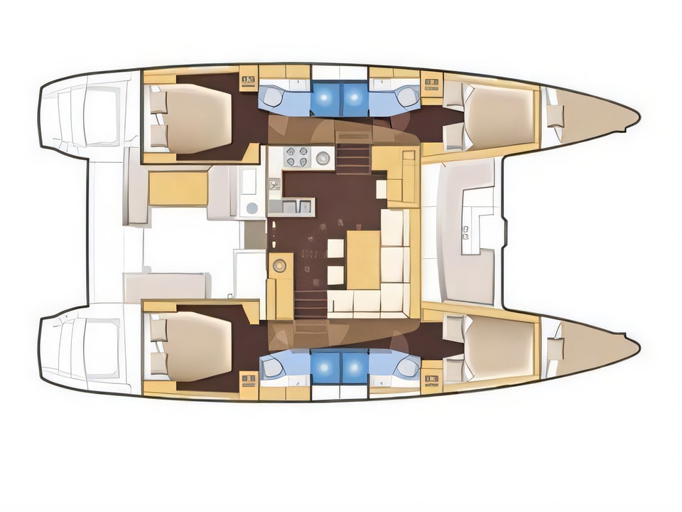 Layout of Lagoon 450 Luxury catamaran with 6 cabins Croatia yacht charter