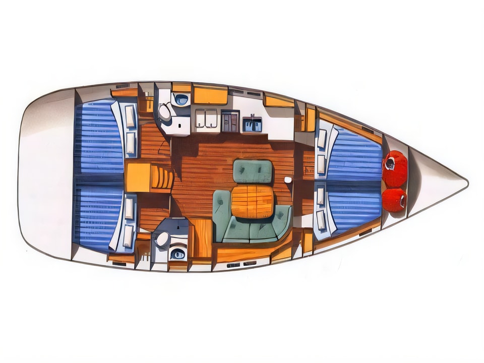 Layout of Oceanis 45 sail boat with 4 cabins Croatia yacht charter