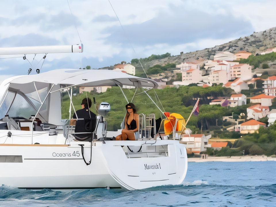 Exterior overview of Oceanis 45 sail boat for charter from Dubrovnik ACI Marina in the Dubrovnik sailing area Croatia
