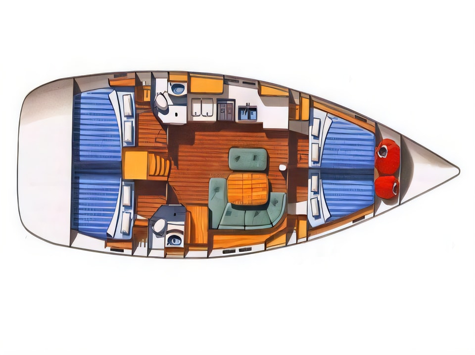 Layout of Oceanis 45 sail boat with 4 cabins Croatia yacht charter