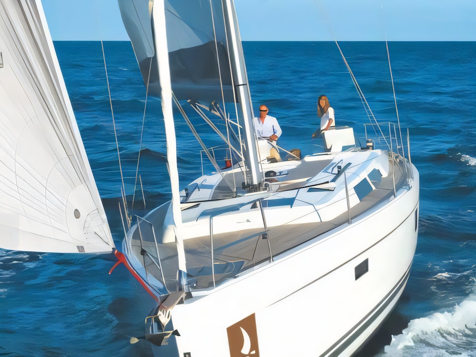 Exterior overview of Hanse 445 sail boat for charter from Baska Voda in the Split sailing area Croatia
