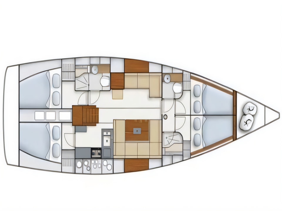 Layout of Hanse 445 sail boat with 4 cabins Croatia yacht charter