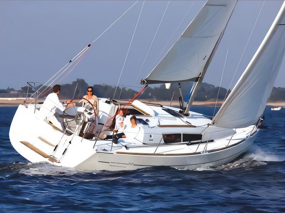 Exterior overview of Sun Odyssey 36i sail boat for charter from Sibenik Marina Mandalina in the Sibenik sailing area Croatia