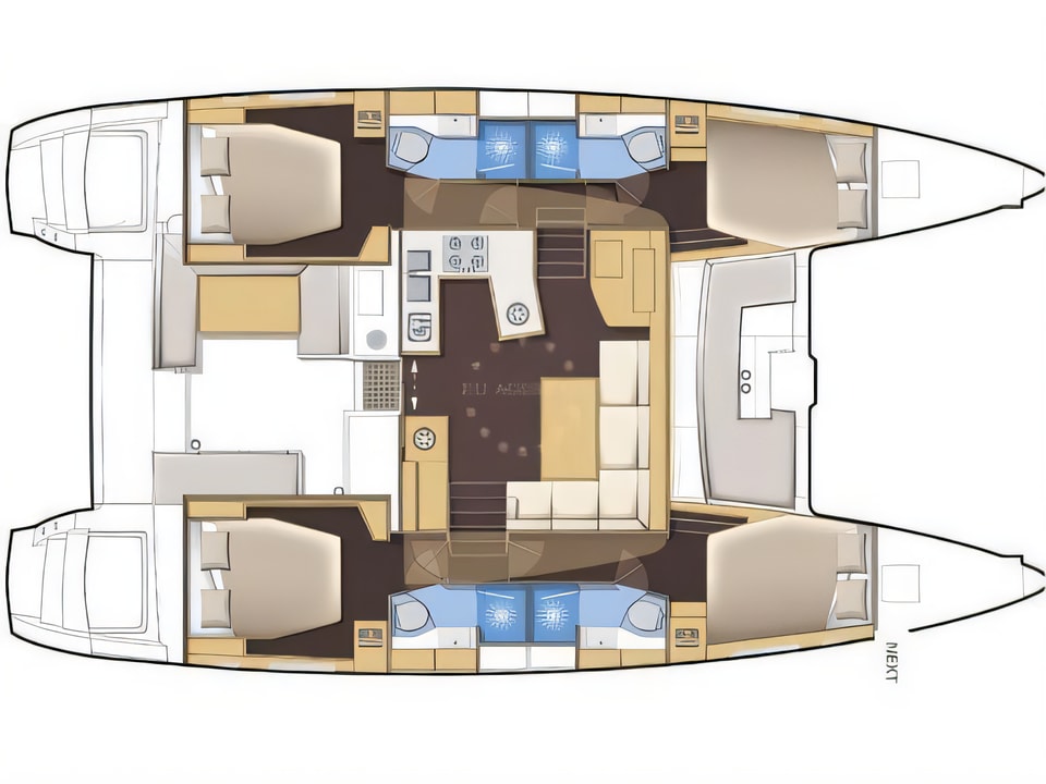 Layout of Lagoon 450 F Luxury catamaran with 6 cabins Croatia yacht charter