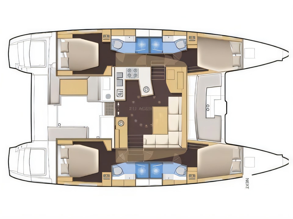 Layout of Lagoon 450 F Luxury catamaran with 6 cabins Croatia yacht charter