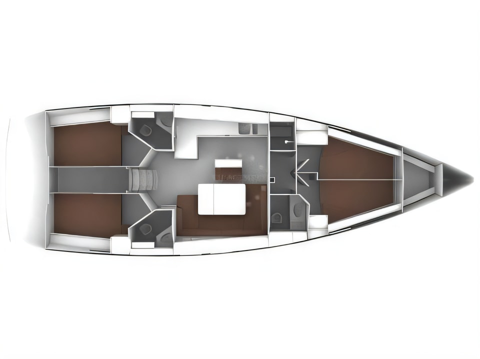 Layout of Bavaria Cruiser 46 sail boat with 4 cabins Croatia yacht charter