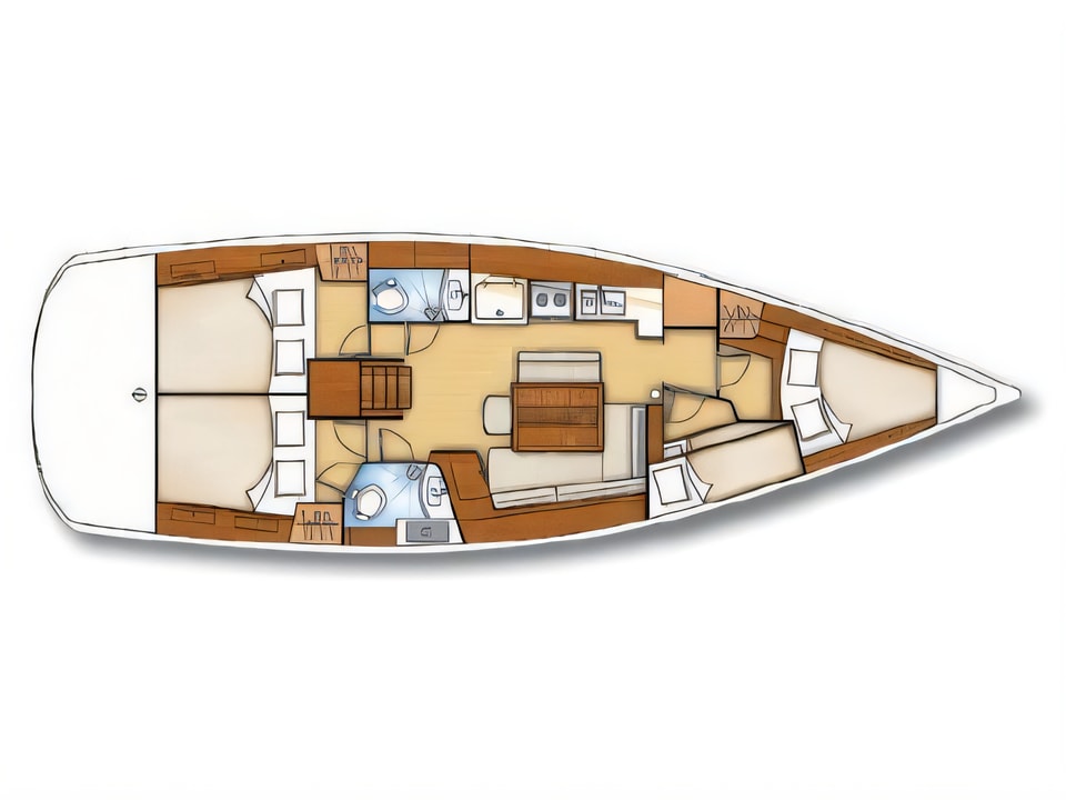 Layout of Oceanis 43 sail boat with 4 cabins Croatia yacht charter