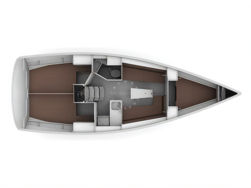 Layout of Bavaria Cruiser 34 sail boat with 3 cabins Croatia yacht charter