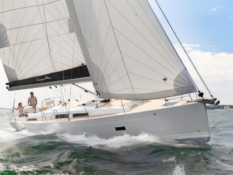 Exterior overview of Hanse 458 sail boat for charter from Sibenik Marina Mandalina in the Sibenik sailing area Croatia