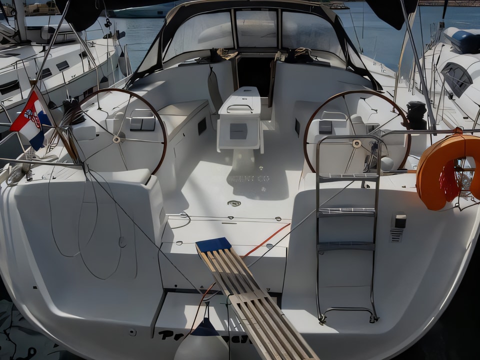 Exterior overview of Cyclades 50.5 sail boat for charter from Sukosan Marina Dalmacija in the Zadar sailing area Croatia